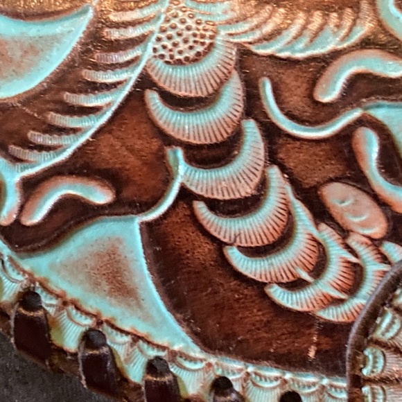 Purse, Leather, Indian Design, Turquoise & Brown, Patricia Nash Lanza Crossbody - Picture 3 of 16